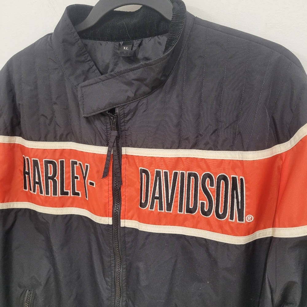 Harley-Davidson Black Jacket with Bold Orange Stripe In Excellent Condition. - Picture 2 of 9